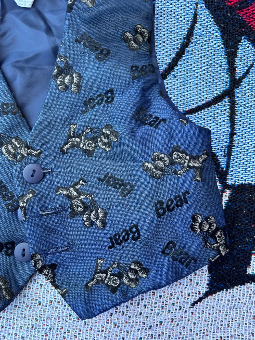 VINTAGE BLUE TEDDY BEAR GRAPHIC VEST BABY SIZE 12 MONTHS